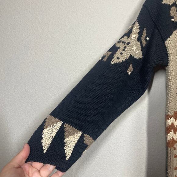 Sigrid Olsen Small Hand Knitted Sweater Boho Black Brown Ramie Cotton Crew Neck - Picture 5 of 7